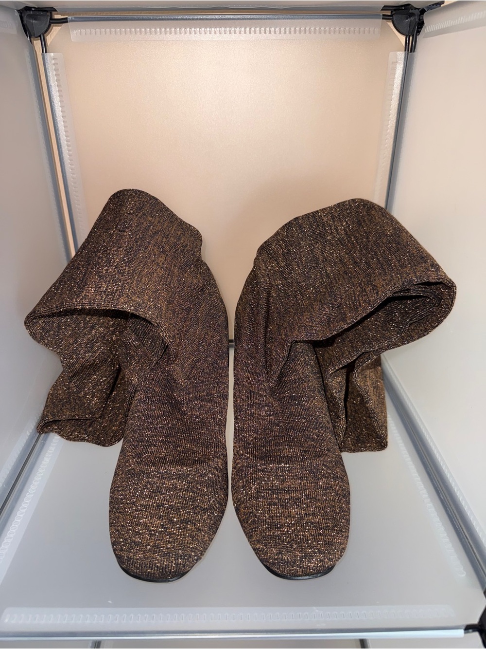 Room of Fashion Sparkle Knit Knee-High Block Heel Boots Brown Size 8 New